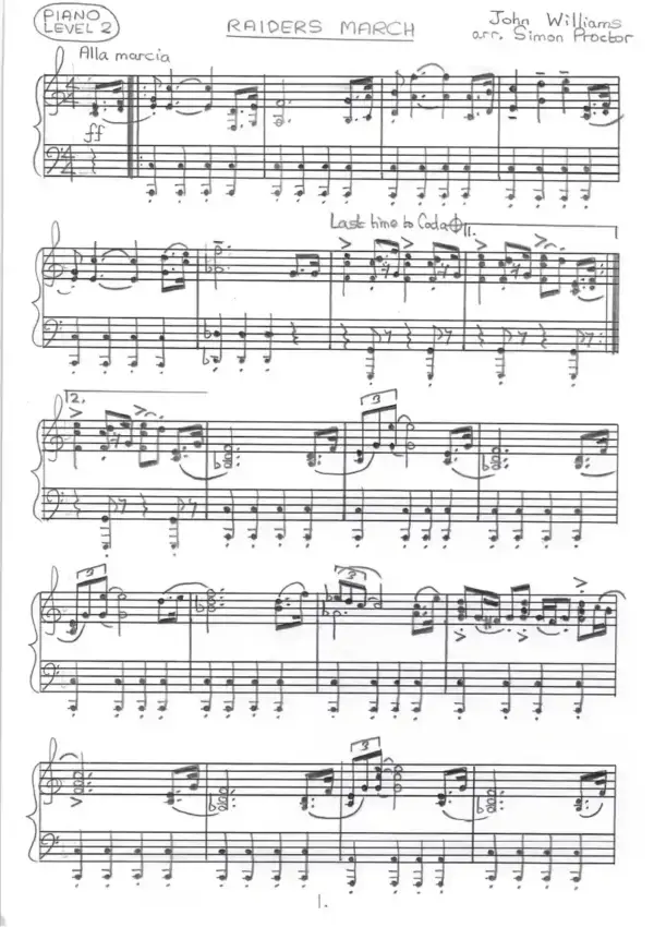 Raiders March (from Raiders Of The Lost Ark) for Piano - lvl 2